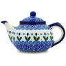 Polish Pottery Tea or Coffee Pot 42 oz Blue Tulip Garden UNIKAT