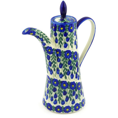 Polish Pottery Tea or Coffee Pot 42 oz Blue Velvet Gardens