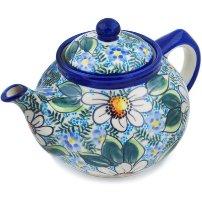 Polish Pottery Tea or Coffee Pot 42 oz Daisy Blues UNIKAT