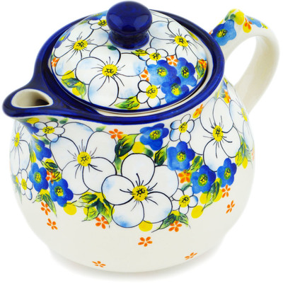 Polish Pottery Tea or Coffee Pot 42 oz Floating Florals UNIKAT