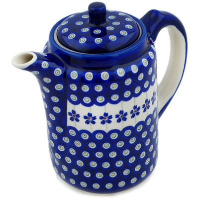 Polish Pottery Tea or Coffee Pot 42 oz Flowering Peacock