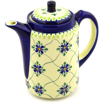 Polish Pottery Tea or Coffee Pot 42 oz Gingham Trellis