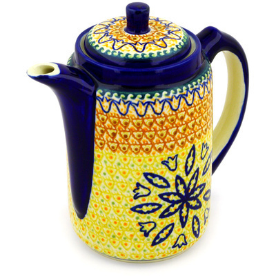 Polish Pottery Tea or Coffee Pot 42 oz Golden Tulip UNIKAT