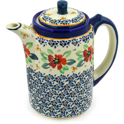 Polish Pottery Tea or Coffee Pot 42 oz Nightingale Flower