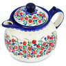 Polish Pottery Tea or Coffee Pot 42 oz Patriotic Blooms UNIKAT