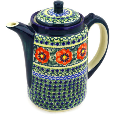 Polish Pottery Tea or Coffee Pot 42 oz Poppies All Around UNIKAT