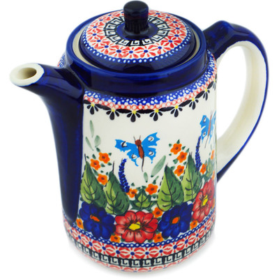 Polish Pottery Tea or Coffee Pot 42 oz Spring Splendor UNIKAT