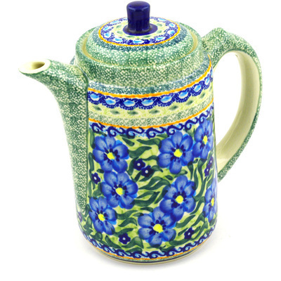 Polish Pottery Tea or Coffee Pot 42 oz Texas Poppy UNIKAT