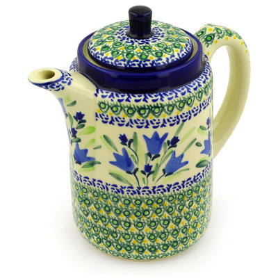 Polish Pottery Tea or Coffee Pot 42 oz Tulip Fields UNIKAT
