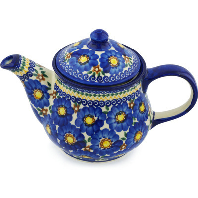 Polish Pottery Tea or Coffee Pot 44 oz Flooding Blues UNIKAT