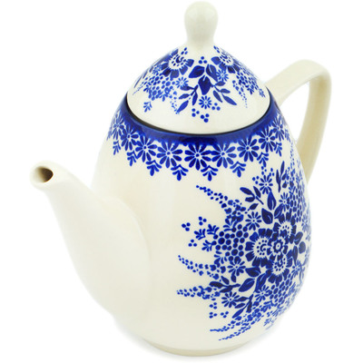 Polish Pottery Tea or Coffee Pot 45 oz Morning Frost UNIKAT