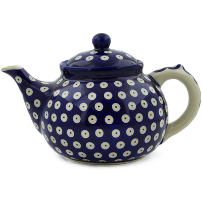 Polish Pottery Tea or Coffee Pot 47 oz Blue Eyed Peacock