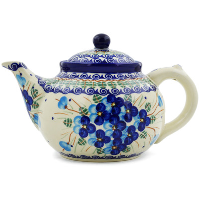 Polish Pottery Tea or Coffee Pot 47 oz Blue Pansy
