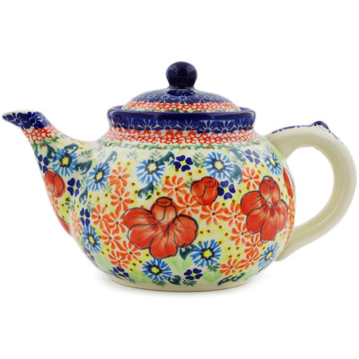 Polish Pottery Tea or Coffee Pot 47 oz Bold Poppies UNIKAT