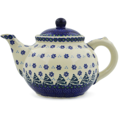 Polish Pottery Tea or Coffee Pot 47 oz Falling Snowflakes