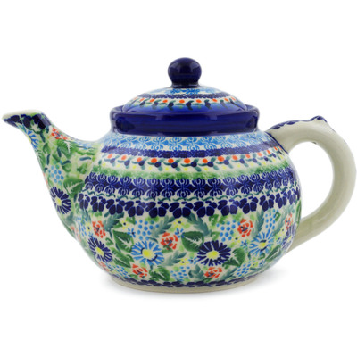 Polish Pottery Tea or Coffee Pot 47 oz Flor-de-lis UNIKAT