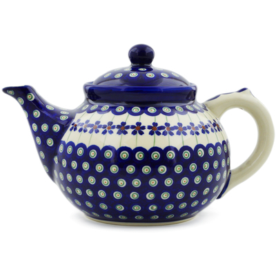 Polish Pottery Tea or Coffee Pot 47 oz Flowering Peacock