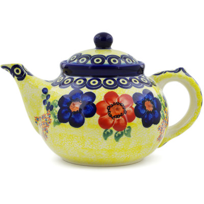 Polish Pottery Tea or Coffee Pot 47 oz Neon Poppies