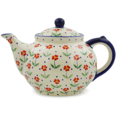 Polish Pottery Tea or Coffee Pot 47 oz Red Primrose
