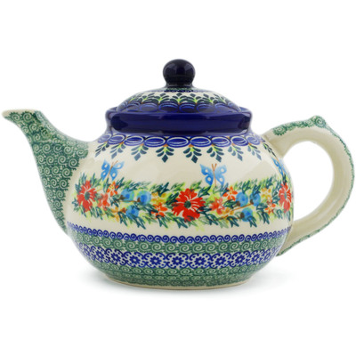 Polish Pottery Tea or Coffee Pot 47 oz Ring Of Flowers UNIKAT