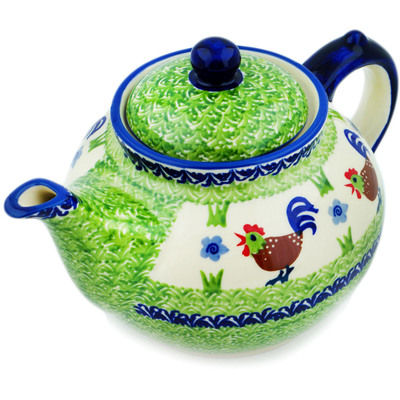 Polish Pottery Tea or Coffee Pot 47 oz Rooster Strut UNIKAT