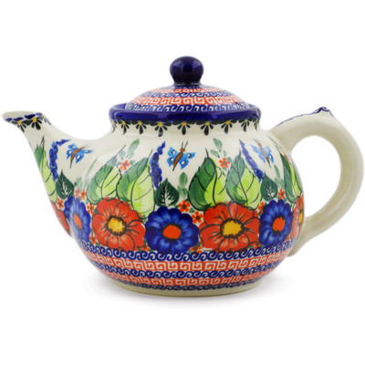 Polish Pottery Tea or Coffee Pot 47 oz Spring Splendor UNIKAT