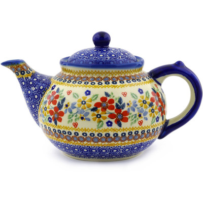 Polish Pottery Tea or Coffee Pot 47 oz Summer Bouquet UNIKAT