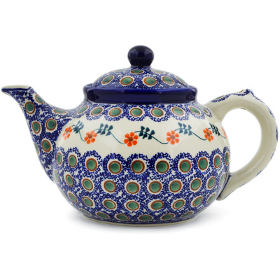 Polish Pottery Tea or Coffee Pot 47 oz Sunflower Peacock