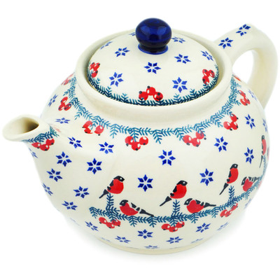 Polish Pottery Tea or Coffee Pot 47 oz Winter Bullfinch