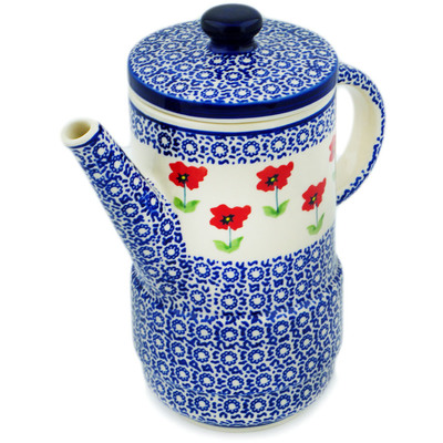 Polish Pottery Tea or Coffee Pot 49 oz Wind-blown Poppies