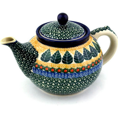 Polish Pottery Tea or Coffee Pot 5 cups Aspen Leaves