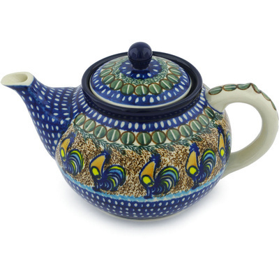 Polish Pottery Tea or Coffee Pot 5 cups Autumn Rooster UNIKAT