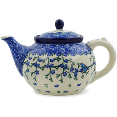 Polish Pottery Tea or Coffee Pot 5 cups Baby Blue Bird