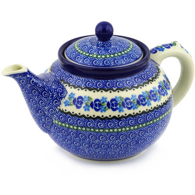 Polish Pottery Tea or Coffee Pot 5 cups Blue Bud Sea