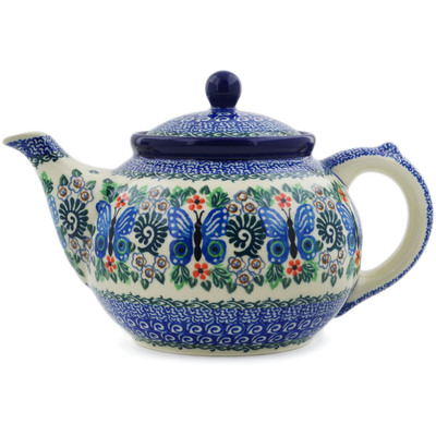 Polish Pottery Tea or Coffee Pot 5 cups Blue Butterfly Brigade UNIKAT