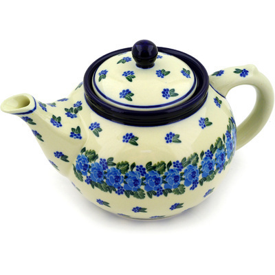 Polish Pottery Tea or Coffee Pot 5 cups Blue Carnation