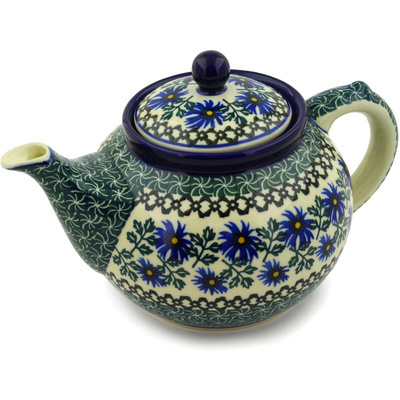 Polish Pottery Tea or Coffee Pot 5 cups Blue Chicory