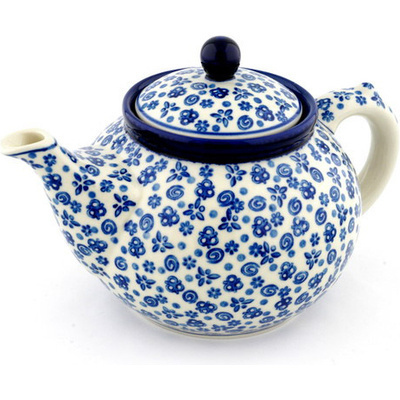Polish Pottery Tea or Coffee Pot 5 cups Blue Confetti