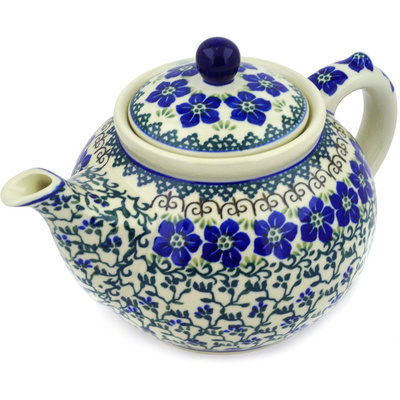 Polish Pottery Tea or Coffee Pot 5 cups Blue Dogwood
