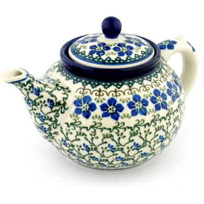 Polish Pottery Tea or Coffee Pot 5 cups Blue Dogwood