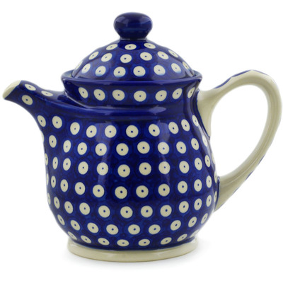 Polish Pottery Tea or Coffee Pot 5 cups Blue Eyed Peacock