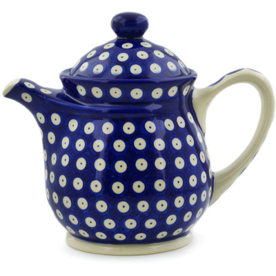 Polish Pottery Tea or Coffee Pot 5 cups Blue Eyed Peacock