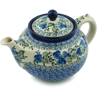 Polish Pottery Tea or Coffee Pot 5 cups Blue Pansy