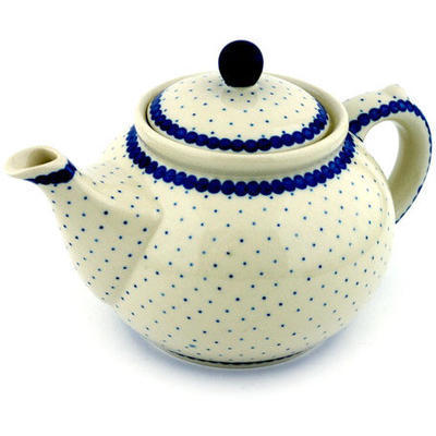 Polish Pottery Tea or Coffee Pot 5 cups Blue Polka Dot