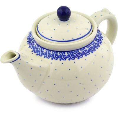 Polish Pottery Tea or Coffee Pot 5 cups Blue Polka Dot