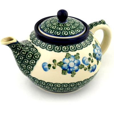 Polish Pottery Tea or Coffee Pot 5 cups Blue Poppies