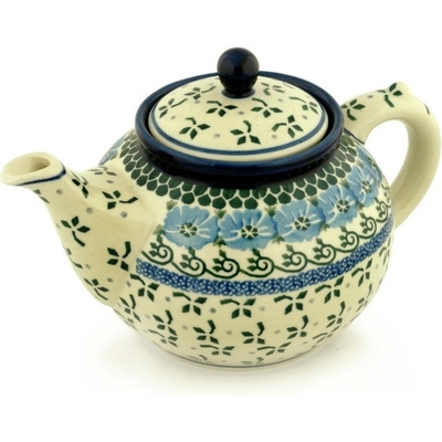 Polish Pottery Tea or Coffee Pot 5 cups Blue Poppy Chain