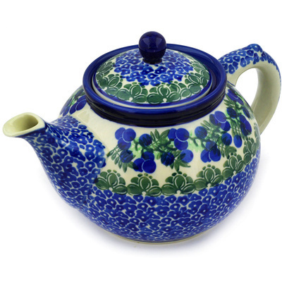 Polish Pottery Tea or Coffee Pot 5 cups Blueberry Fields Forever