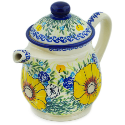 Polish Pottery Tea or Coffee Pot 5 cups Bright Blooms UNIKAT