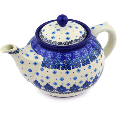 Polish Pottery Tea or Coffee Pot 5 cups Cobalt Daisies